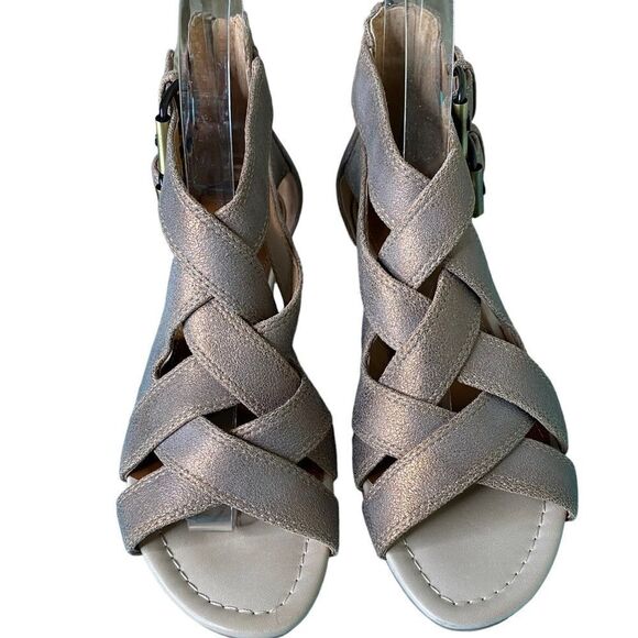 Donald Pliner Valencia Buckle Detail Woven Cage Wedge Sandal Kidskin Leather New - Picture 4 of 16